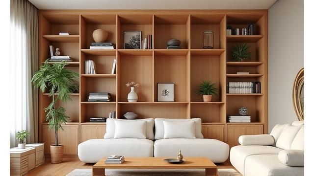 DIYで作った壁一面の収納棚