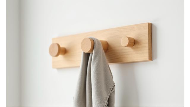 DIYで取り付けた壁面の木製フック