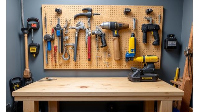 2x4材で作られた堅牢なDIY作業台