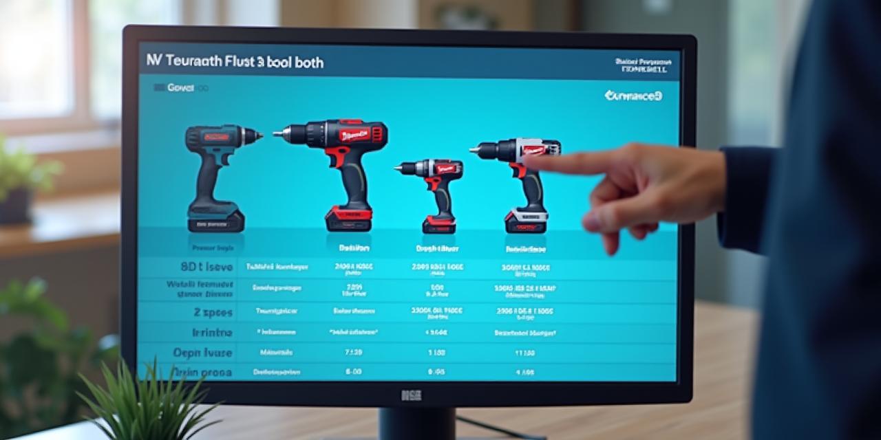 3つの異なる工具のスペック比較表がパソコン画面に表示されている様子