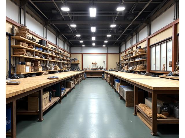 6畳以上の複数作業エリアと大型工具収納の配置例