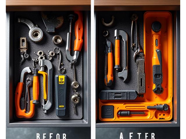 散らかった工具箱と整理された工具箱のビフォーアフター